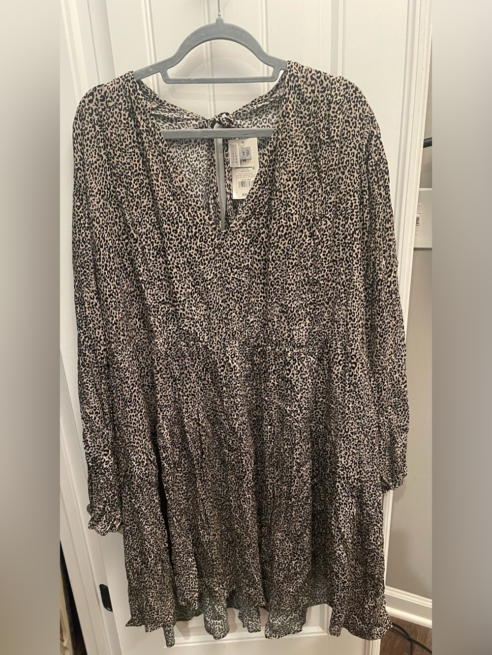 A New Day  Black and Cream Leopard Print Long Sleeve Dress